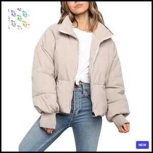 Cropped Puffer Jacket Quilted Lightweight Winter Chic Oversized Y2K
